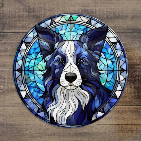 Border Collie Long Haired Circular Glass Suncatcher Worktop Saver